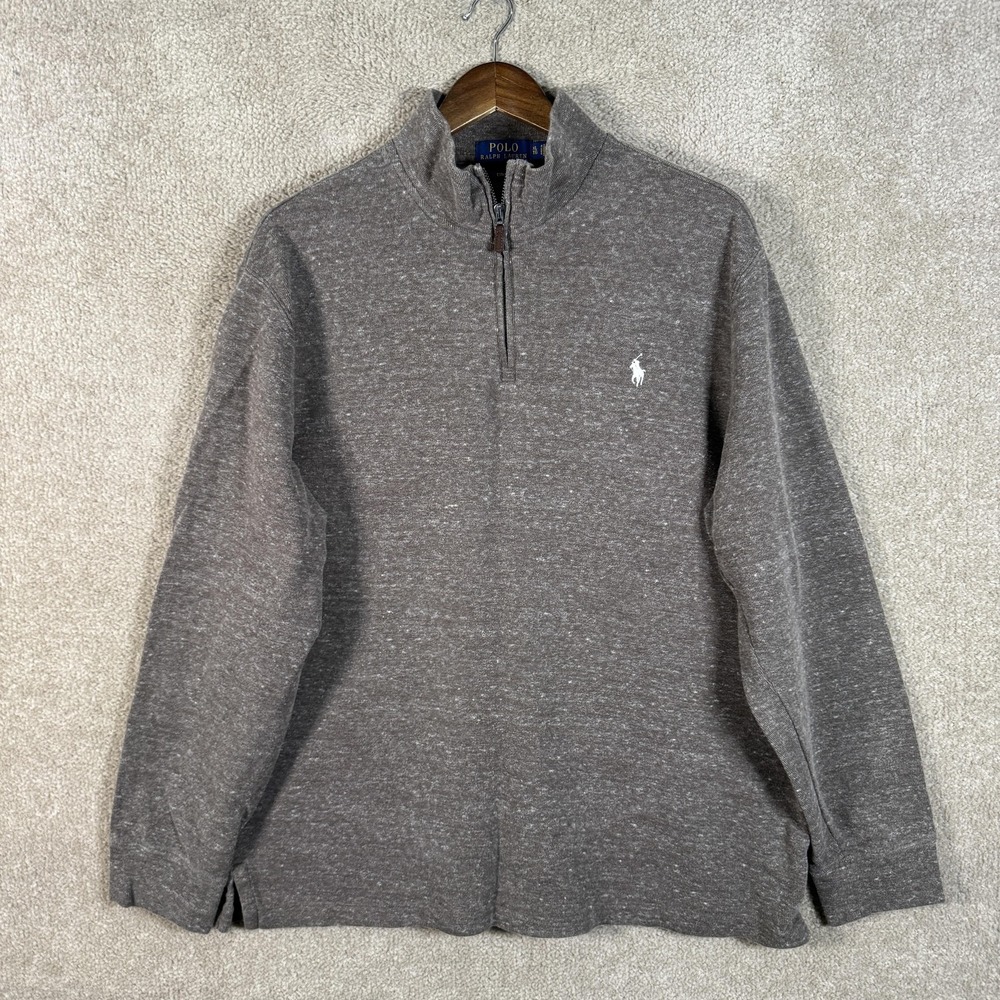Polo Ralph Lauren Sweater Mens XL Gray Estate Rib Quarter Zip Pullover Knit - Picture 2 of 12